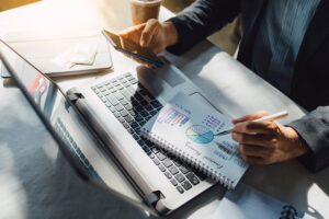 Businessman working with data for marketing and financial analysis